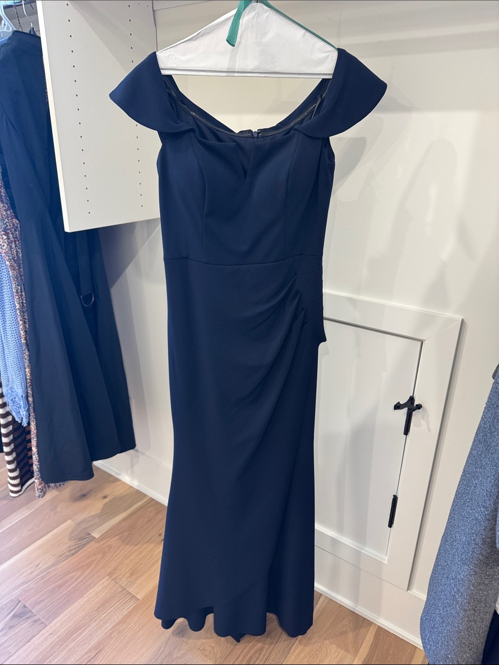 Xscape Off-Shoulder Navy Formal Gown